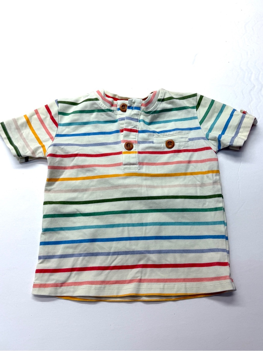 Ollie Jay Rainbow Stripe Short Sleeve Henley Shirt Top
